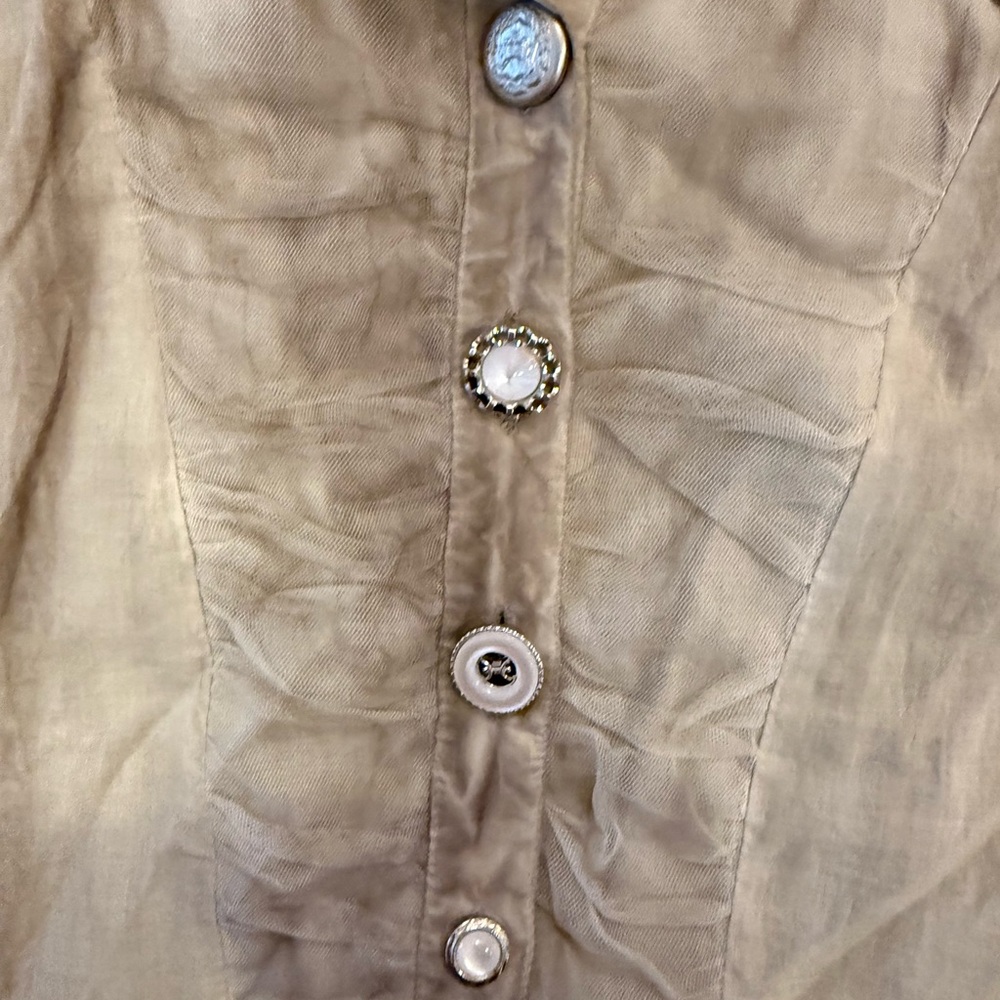 Tango‎ Mango women's tunic top lace embroidered khaki color large 100%cotton - Picture 5 of 6